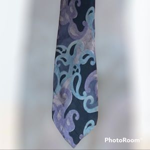 Geoffrey Beene Vintage 90s Black & Purple Abstract Paisley Silk Tie